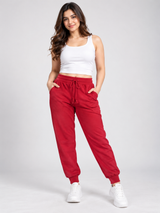 PAPAYA Women Red Drawstring Jogger Trousers