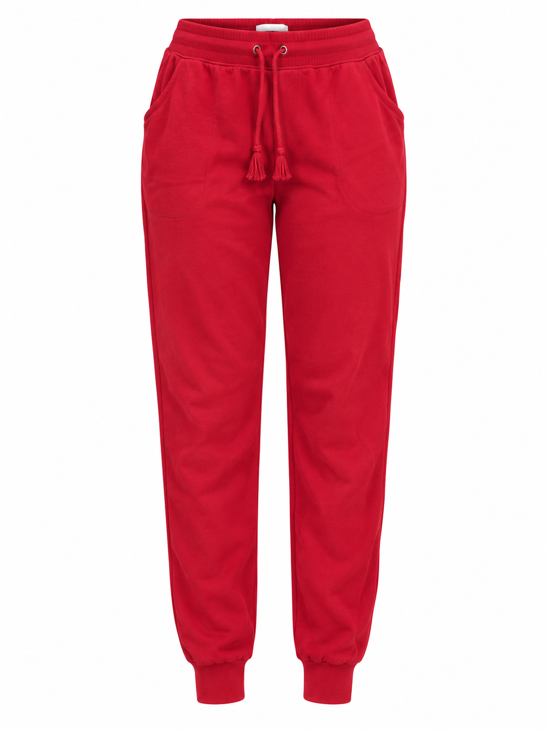 PAPAYA Women's Red Jogger Trousers in UK Size L, Waist 30, Length 38. Comfortable drawstring sweatpants with side pockets and cuffed ankles.