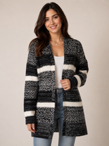 PAPAYA Women’s Black & Grey Knitted Longline Cardigan