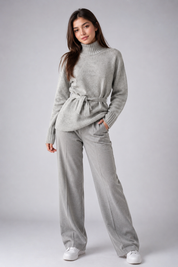 PAPAYA women’s grey ribbed turtleneck knit jumper in UK size 14. Featuring long sleeves, tie waist and cosy textured knit fabric.
