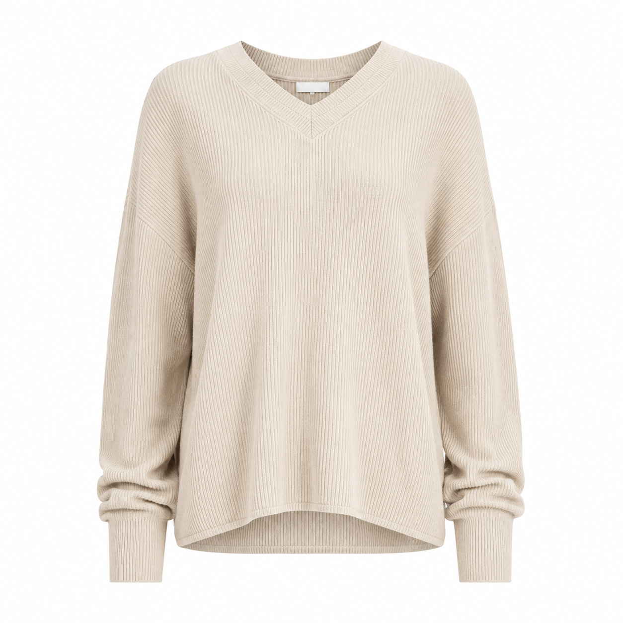 Papaya Women’s Ribbed V-Neck Oversized Knit Pullover Sweater in Beige, UK Size XL. Stylish, comfortable and perfect for everyday layering.