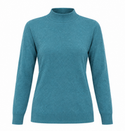  Papaya women’s teal blue textured mock neck jumper in UK size 10. Stylish long-sleeve knit with ribbed cuffs and hem, perfect for casual everyday outfits.