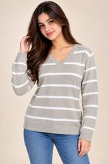PAPAYA Women V-Neck Striped Knit Jumper