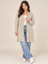 Papaya Women's Beige Cable Knit Longline Open Front Cardigan