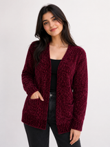 Papaya Womens Burgundy Textured Knit Cardigan with Pockets