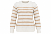 Papaya Women's Cream & Beige Striped Cable Knit Jumper in UK Size 12. Stylish, cosy long-sleeve knitwear, perfect for autumn and winter outfits.