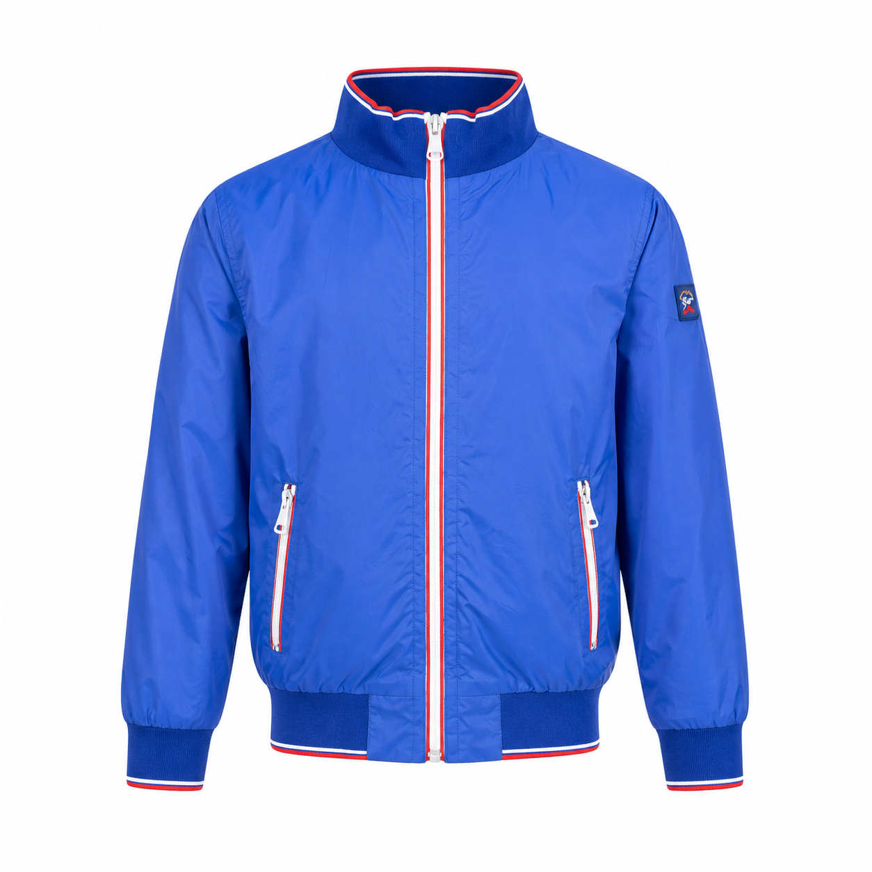  Paul & Shark Boys Blue Windbreaker Jacket in UK Size 8. Lightweight zip-up design with zipped pockets, striped detailing and sporty style.