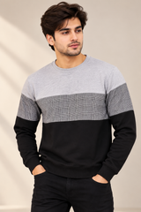 Peacocks Men Grey & Black Check Panel Colour Block Sweatshirt