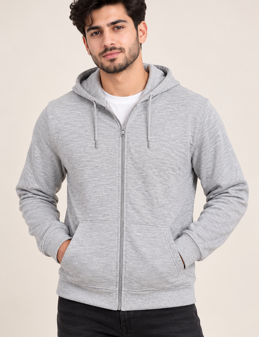   Peacocks men’s grey full-zip hoodie in UK Size XL, featuring a drawstring hood, front pockets and comfortable casual styling for everyday wear.