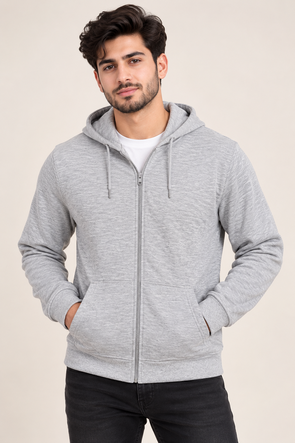   Peacocks men’s grey full-zip hoodie in UK Size XL, featuring a drawstring hood, front pockets and comfortable casual styling for everyday wear.