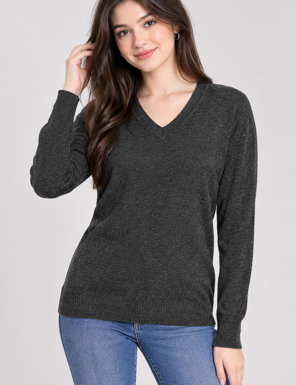 Peacocks Men’s Charcoal Grey V-Neck Jumper in UK Size S. A versatile long-sleeve knit sweater ideal for casual, office and smart-casual wear.