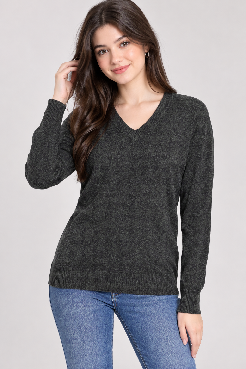 Peacocks Men’s Charcoal Grey V-Neck Jumper in UK Size S. A versatile long-sleeve knit sweater ideal for casual, office and smart-casual wear.