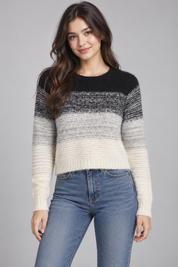  this PEACOCKS women’s black and cream ombre cropped knit jumper in UK Size S. Soft, cosy and stylish for casual winter outfits.