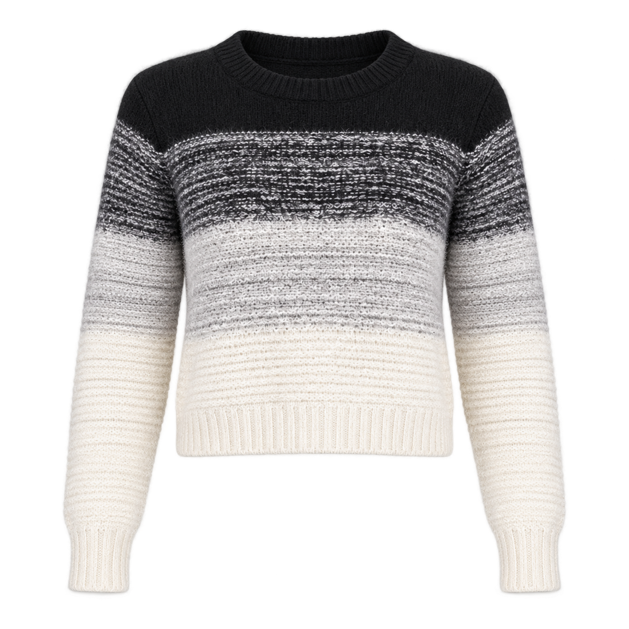 this PEACOCKS women’s black and cream ombre cropped knit jumper in UK Size S. Soft, cosy and stylish for casual winter outfits.
