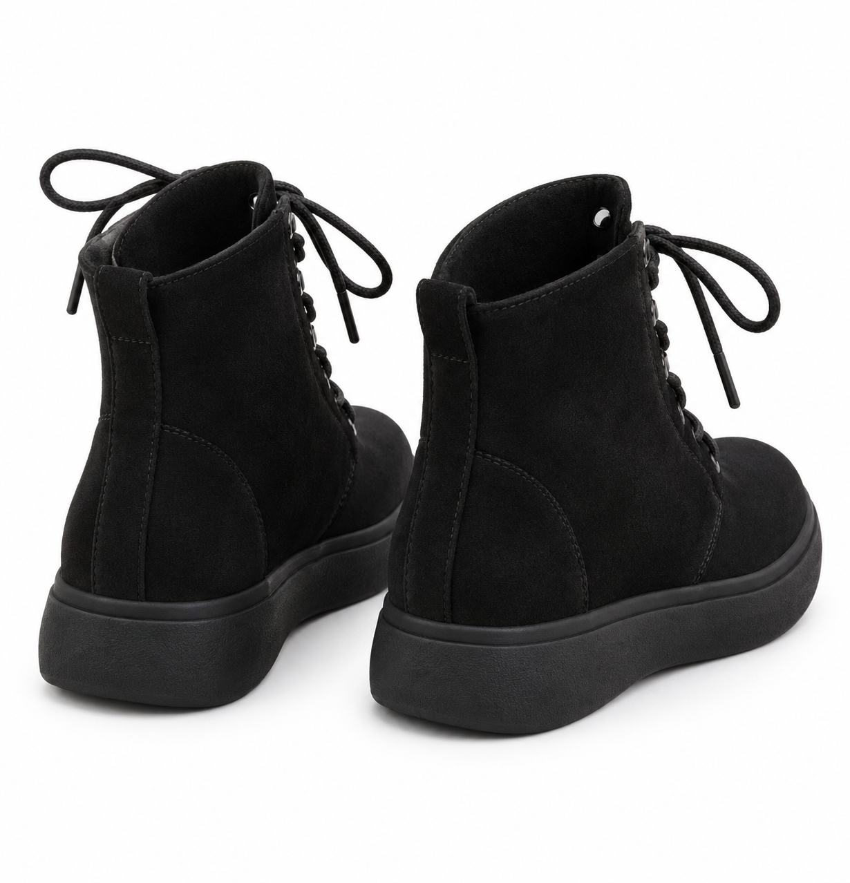  Peacocks black lace-up ankle boots in UK size 5. Stylish suede-look boots with a chunky sole, perfect for casual and winter outfits.