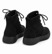  Peacocks black lace-up ankle boots in UK size 5. Stylish suede-look boots with a chunky sole, perfect for casual and winter outfits.