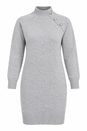  Peacocks women’s grey knitted jumper dress in UK Size L. Cosy long sleeves, ribbed high neck and stylish shoulder button detail. 4-star condition.