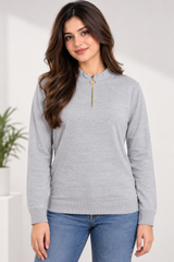 PEACOCKS Women Light Grey Half-Zip Jumper