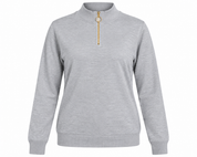  PEACOCKS women’s light grey half-zip jumper in UK Size L, featuring long sleeves, ribbed trims and stylish gold ring-pull zip detail.