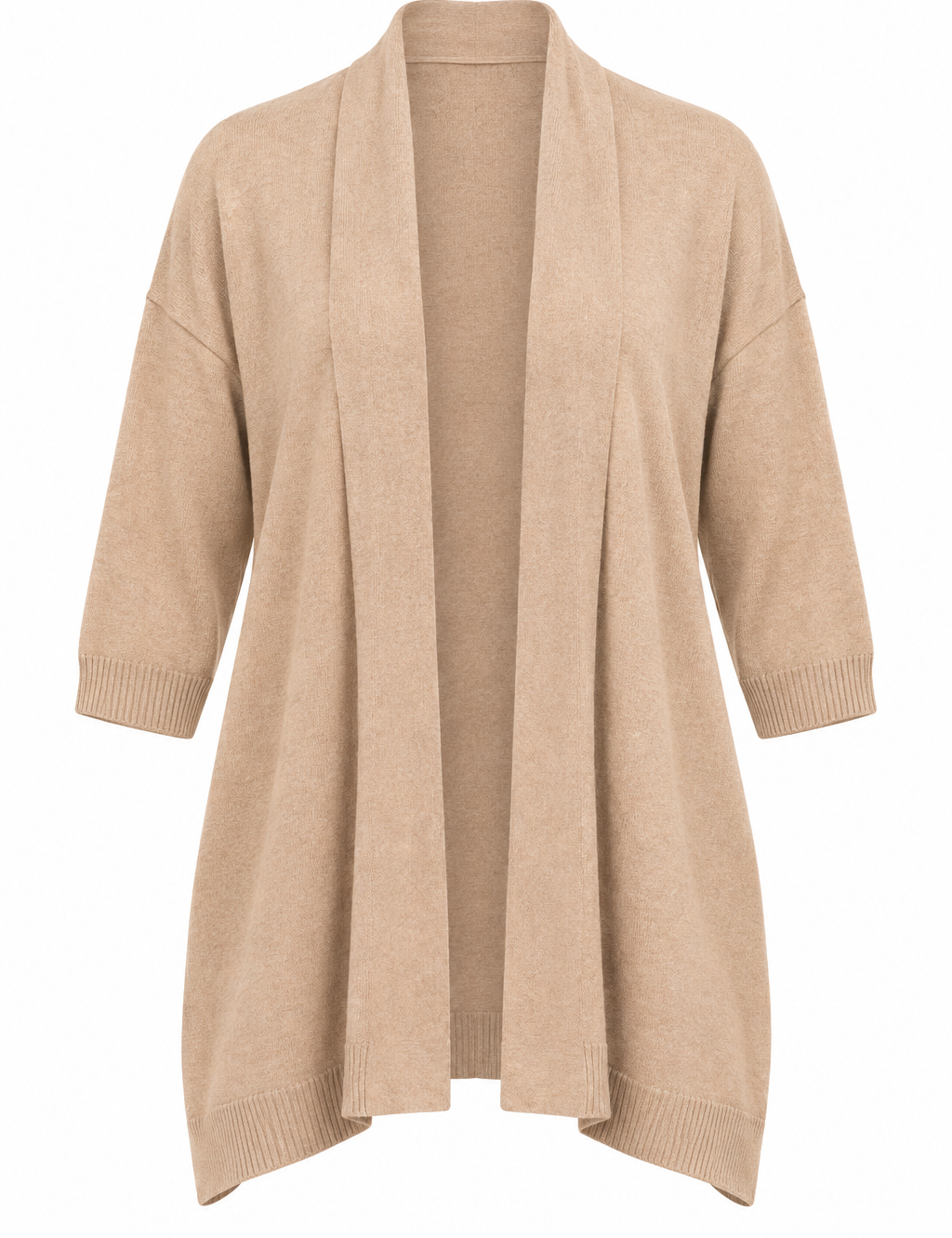   Peacocks women’s beige open-front knit cardigan in UK size 12. A soft longline layering essential with ribbed cuffs and stylish draped collar.