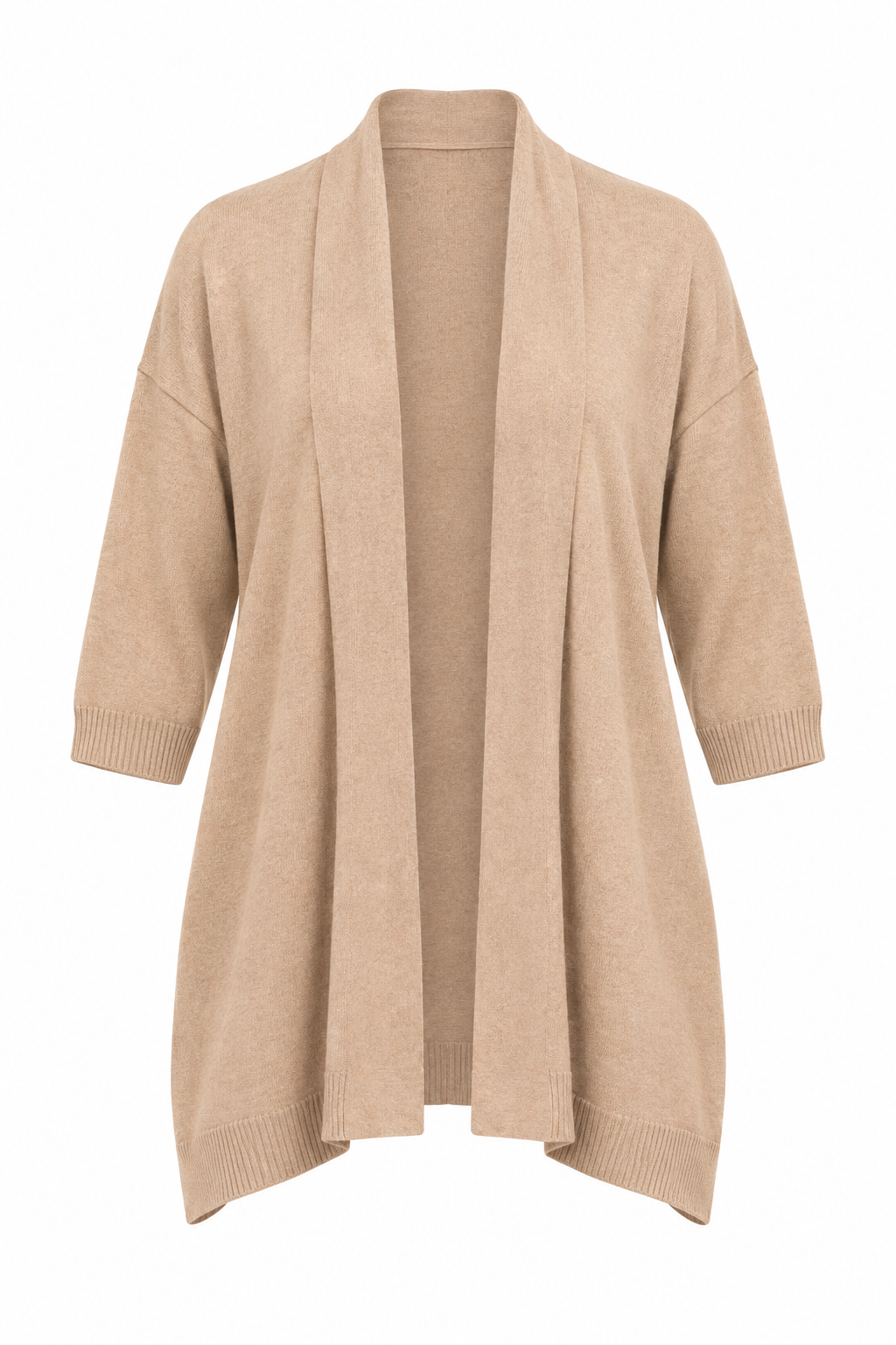   Peacocks women’s beige open-front knit cardigan in UK size 12. A soft longline layering essential with ribbed cuffs and stylish draped collar.