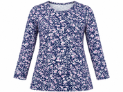 Pebble Bay Women's Navy Blue Floral Print Tunic Top in UK Size L. Stylish long sleeves, relaxed fit and beautiful floral design for everyday wear.