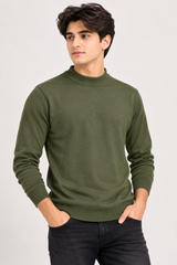 PEP&CO Men Olive Green Mock Neck Jumper