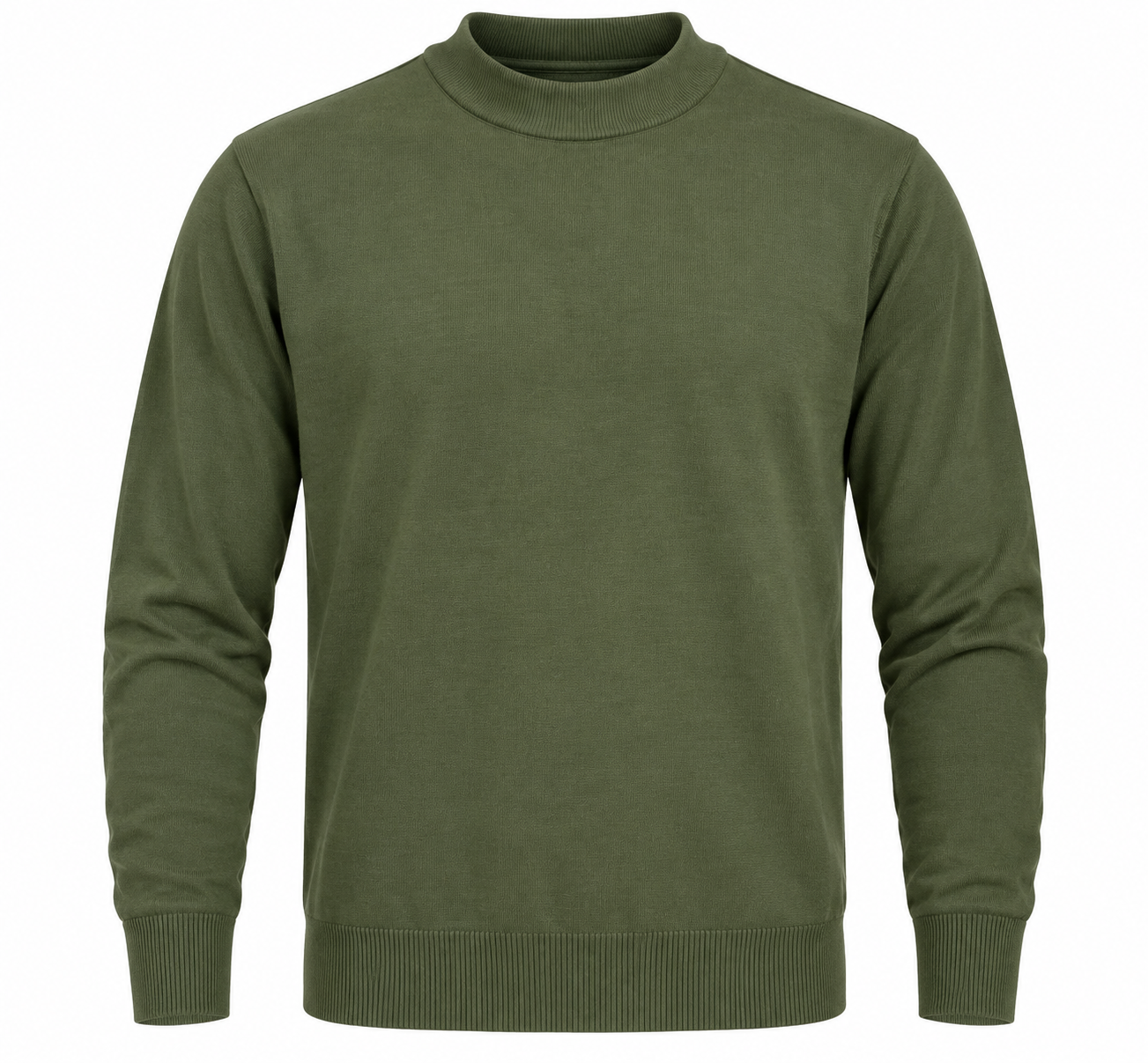 PEP&CO men’s olive green mock neck jumper in UK Size S. A comfortable long-sleeve knit sweater with ribbed cuffs and hem for everyday wear.