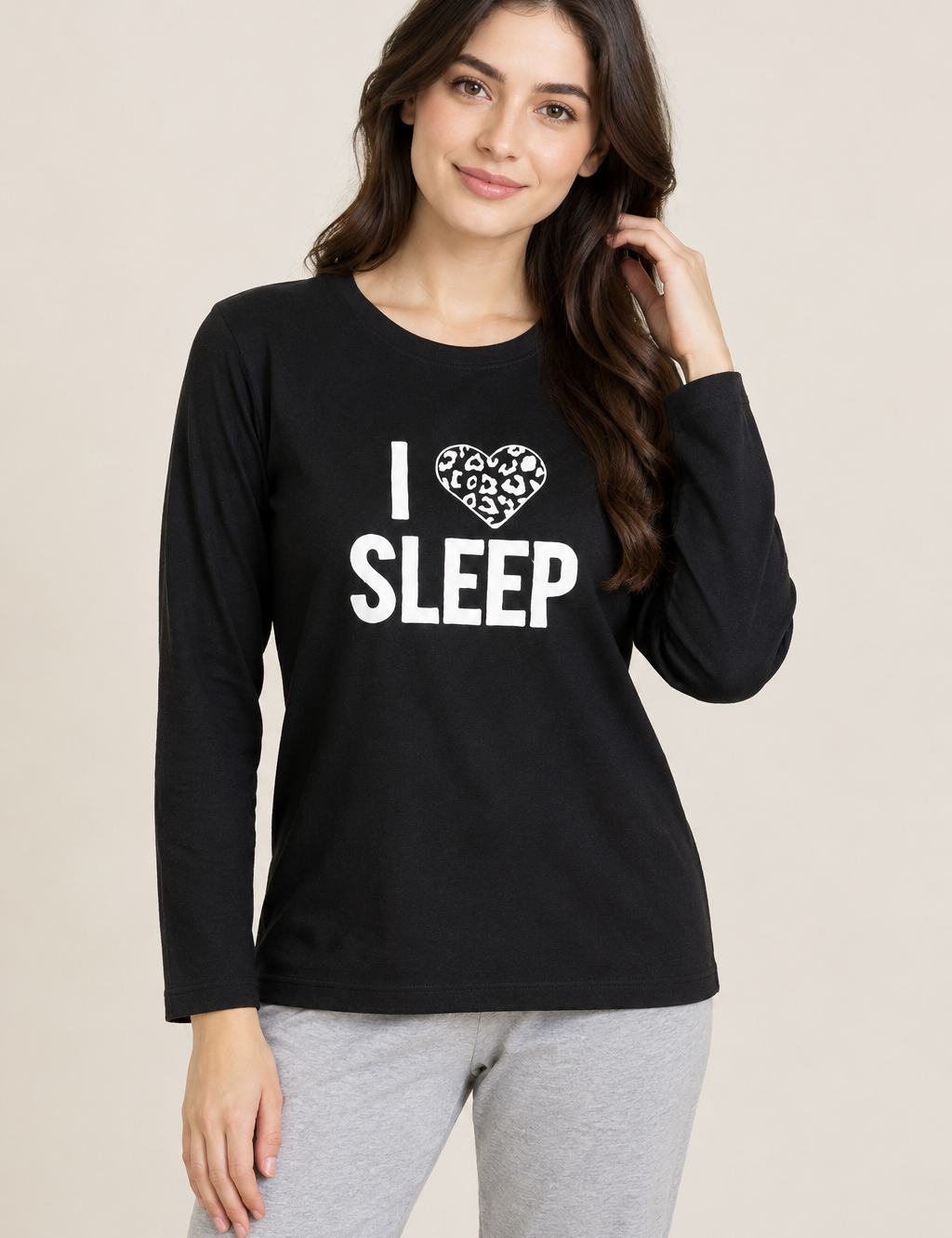  PEP&CO Women’s Black I Love Sleep Long Sleeve Top in UK XL. Comfortable casual loungewear with a stylish sleep-themed graphic, perfect for relaxing at home.