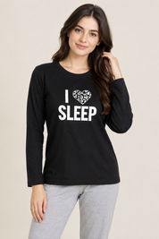  PEP&CO Women’s Black I Love Sleep Long Sleeve Top in UK XL. Comfortable casual loungewear with a stylish sleep-themed graphic, perfect for relaxing at home.
