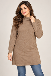  PEP&CO women’s brown roll neck longline jumper in UK Size M. A comfortable long-sleeve tunic-style top ideal for everyday autumn and winter wear.
