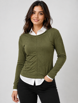 Pep&Co Women’s Olive Green Long Sleeve Textured Top