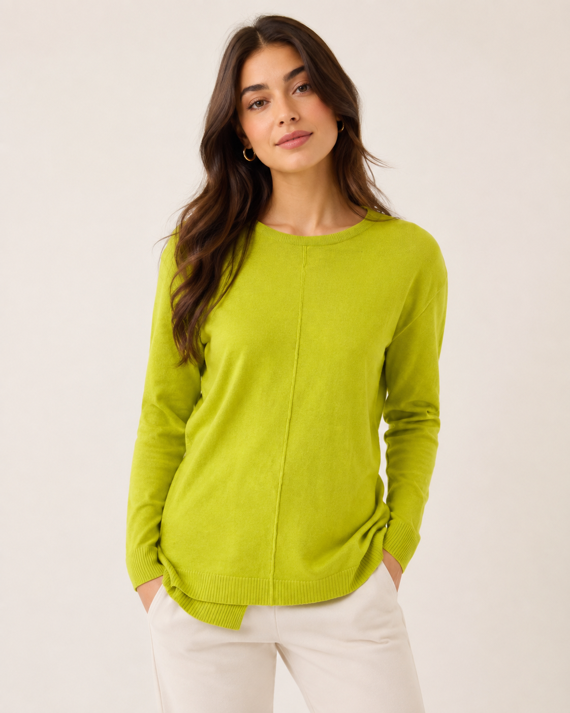 PEP&CO women’s chartreuse green knit jumper, UK size 16. Long sleeve crew neck sweater with ribbed trims, perfect for casual everyday styling.