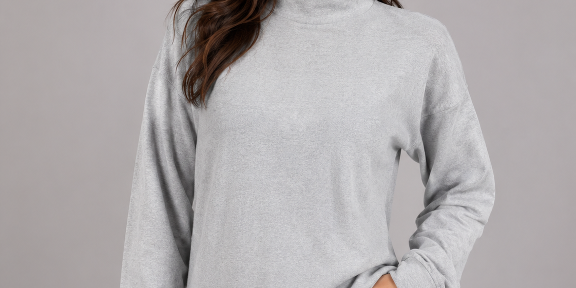  Pep&Co women's light grey mock neck sweatshirt in UK XL. Comfortable long-sleeve casual top with a versatile design, perfect for everyday wear.