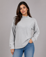 Pep&Co Womens Light Grey Mock Neck Long Sleeve Sweatshirt
