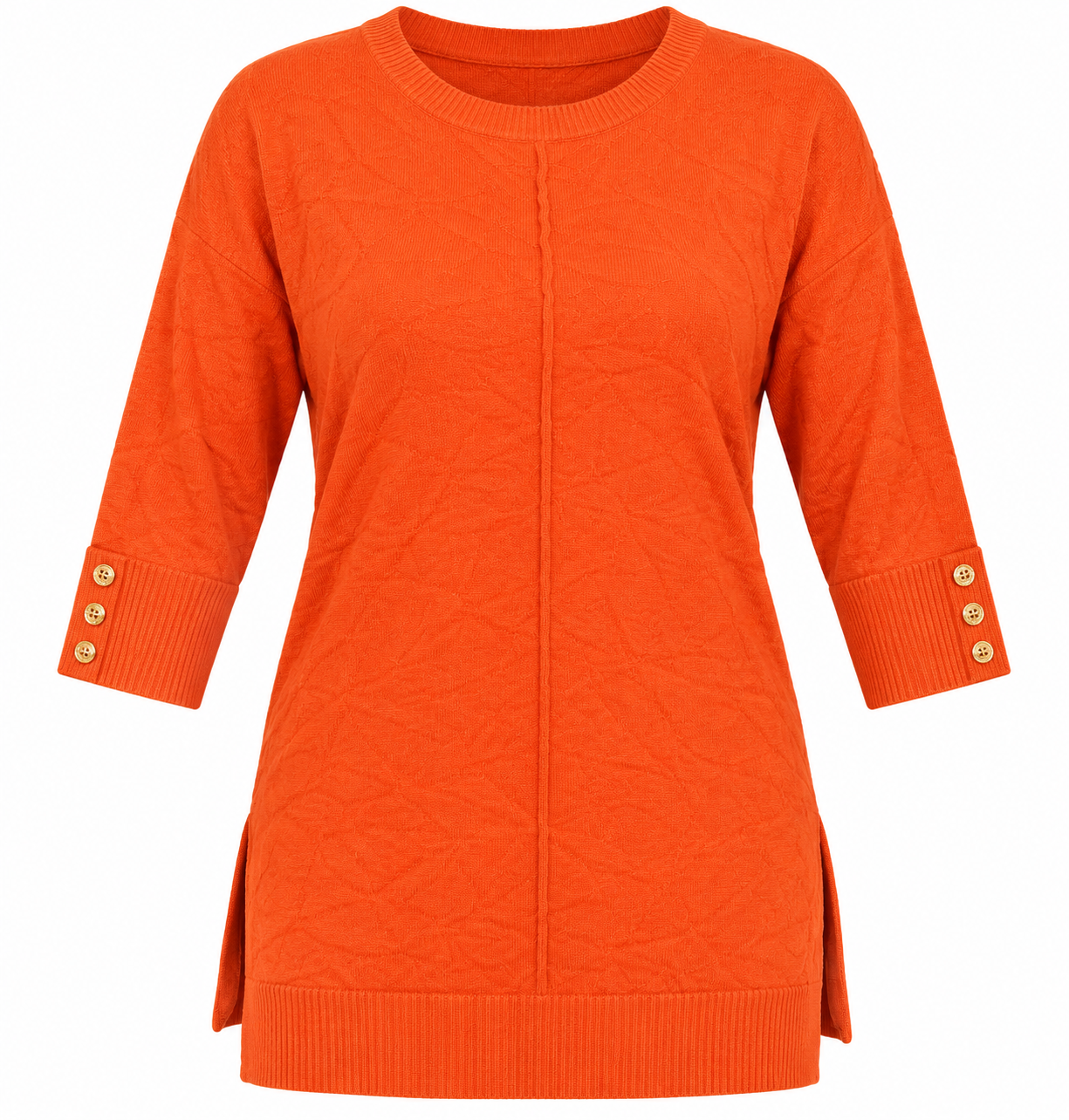  PEP&CO Women's Orange Textured Knit Jumper in UK Size L. Stylish gold button cuffs, relaxed fit, 21" chest and 25" length. Shop UK fashion online.
