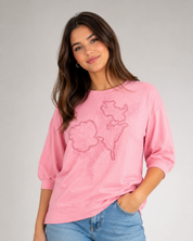  Per Una pink floral embroidered sweatshirt in UK Size 20. Relaxed fit with elbow-length sleeves, ribbed cuffs and elegant floral detailing.