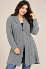 PER UNA Women Grey Cable Knit Long Cardigan