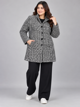 Phase Eight Women Black & White Chevron Pattern Button-Up Winter Coat