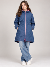 PLAYTECH Girls Navy Blue & Pink Hooded Padded Long Winter Coat