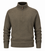  Polo Men’s olive brown half-zip knit sweater in UK size XL. Featuring a ribbed mock neck, textured knit design and classic relaxed style.