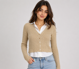 PRETTY LITTLE THING Beige Ribbed Cropped Cardigan