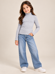 Pretty Little Thing Girls Grey Ribbed Roll Neck Jumper, UK 8-9 Years. Stylish long-sleeve knitwear, perfect for everyday autumn and winter outfits.