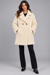 PrettyLittleThing Cream Teddy Fleece Double-Breasted Coat