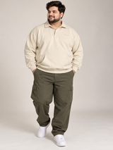 PrettyLittleThing Men Cream Collared Pullover Sweatshirt with Kangaroo Pocket