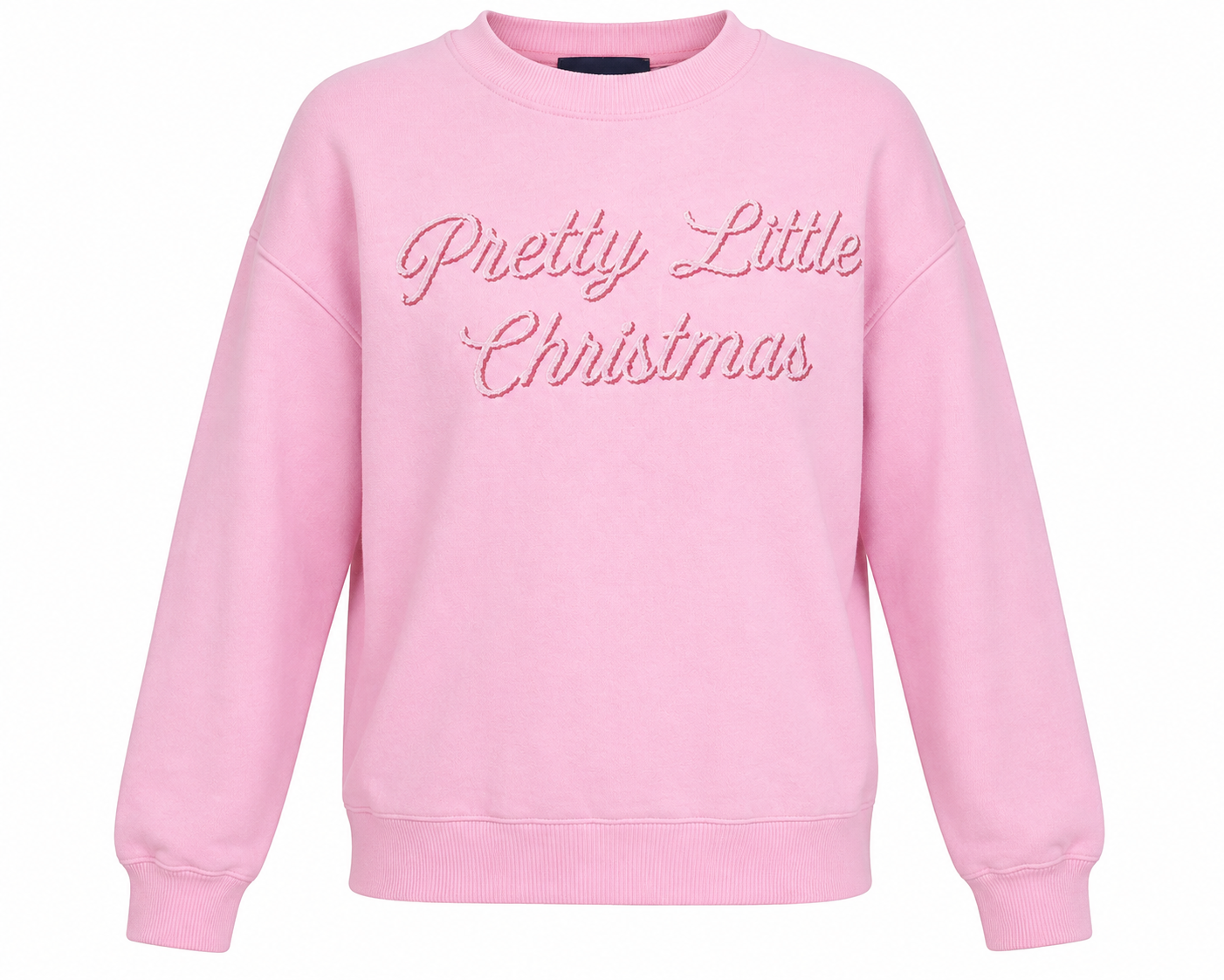 LittleThing pink Pretty Little Christmas sweatshirt, UK size S. Festive long-sleeve design with ribbed cuffs and hem, perfect for casual winter wear.
