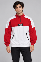 PrettyLittleThing Red & White Quarter-Zip Sweatshirt