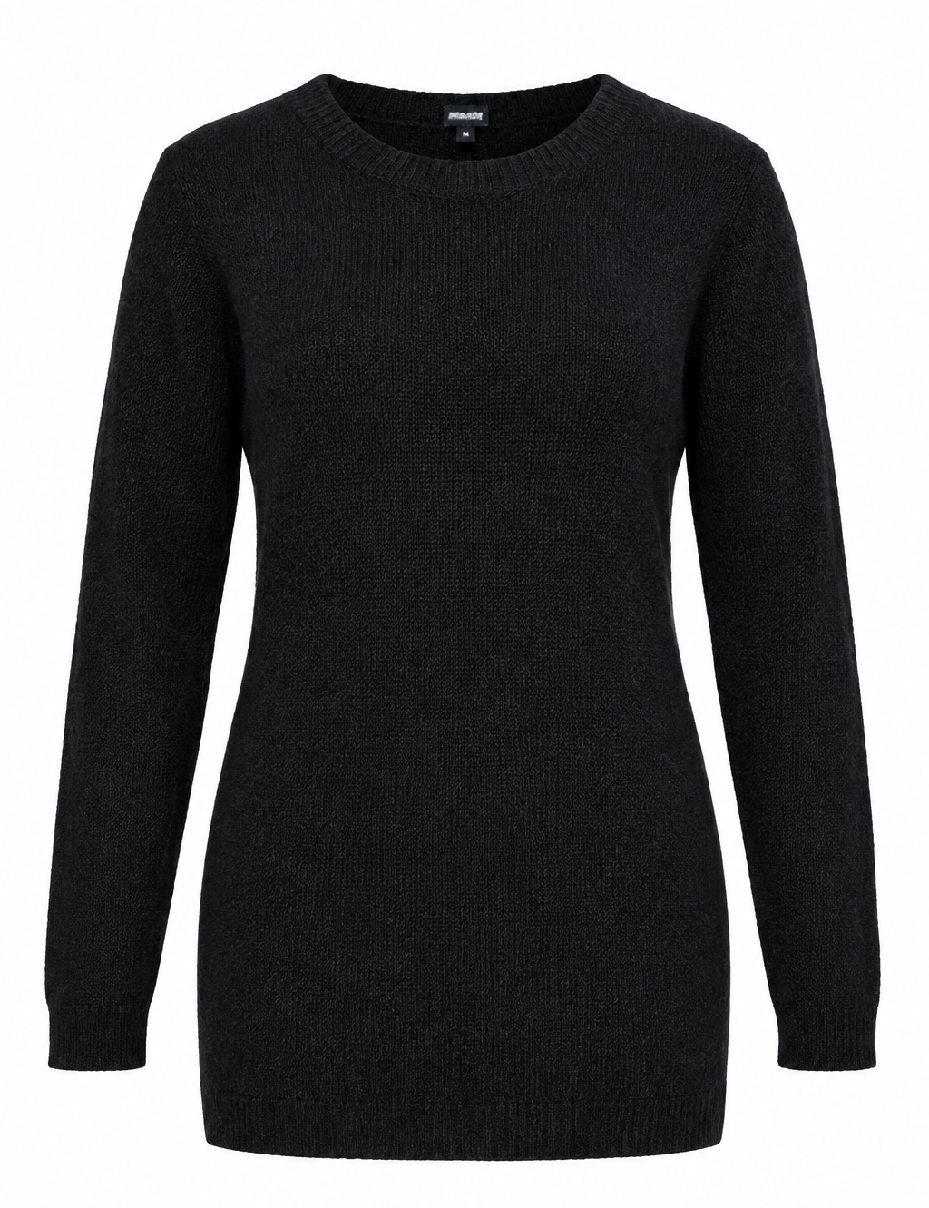 PrettyLittleThing black knit jumper in UK size M. Long sleeve, round neck and longer below-waist fit, perfect for casual everyday styling.