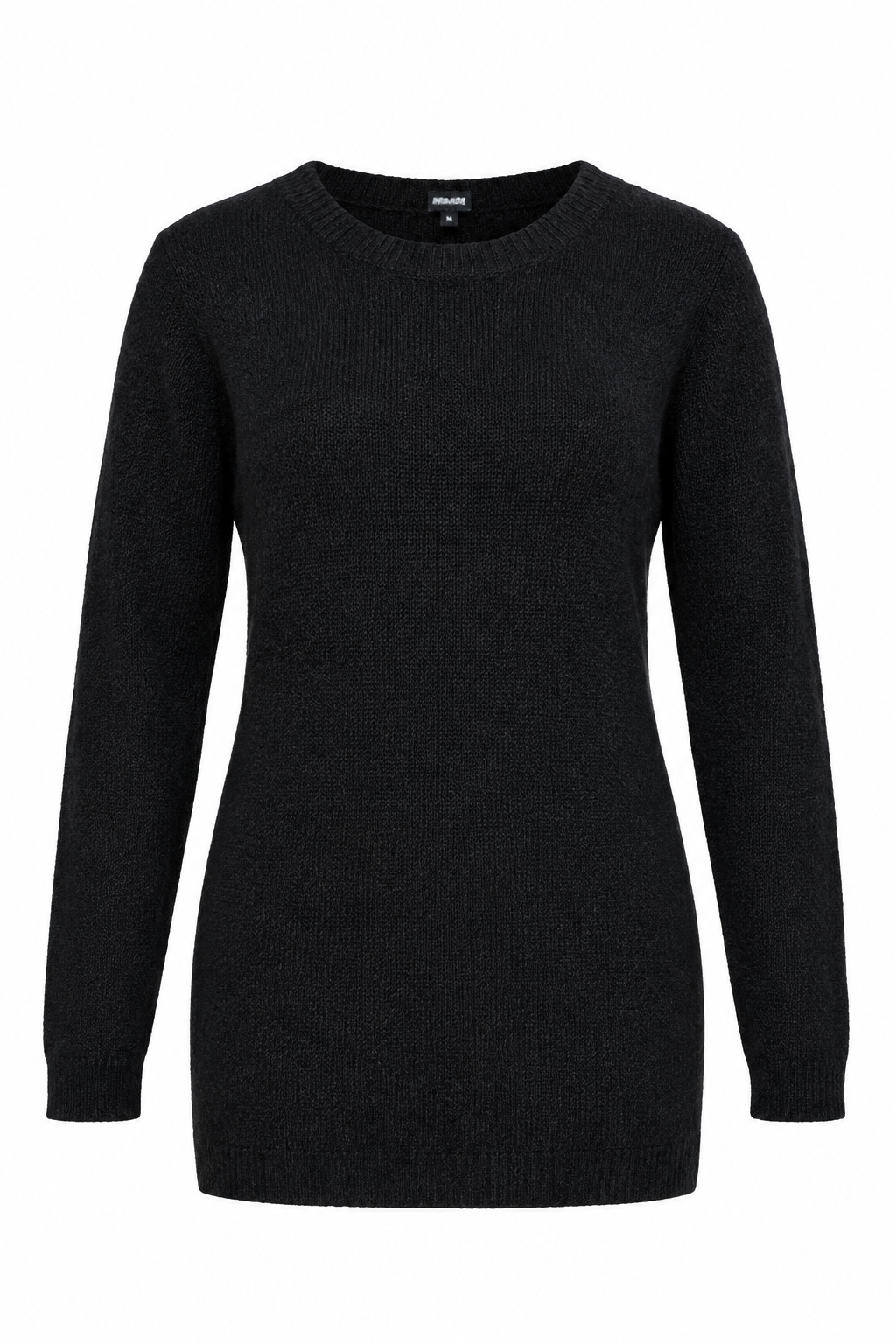 PrettyLittleThing black knit jumper in UK size M. Long sleeve, round neck and longer below-waist fit, perfect for casual everyday styling.