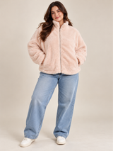 PrettyLittleThing Women Blush Pink Teddy Fleece Zip-Up Jacket